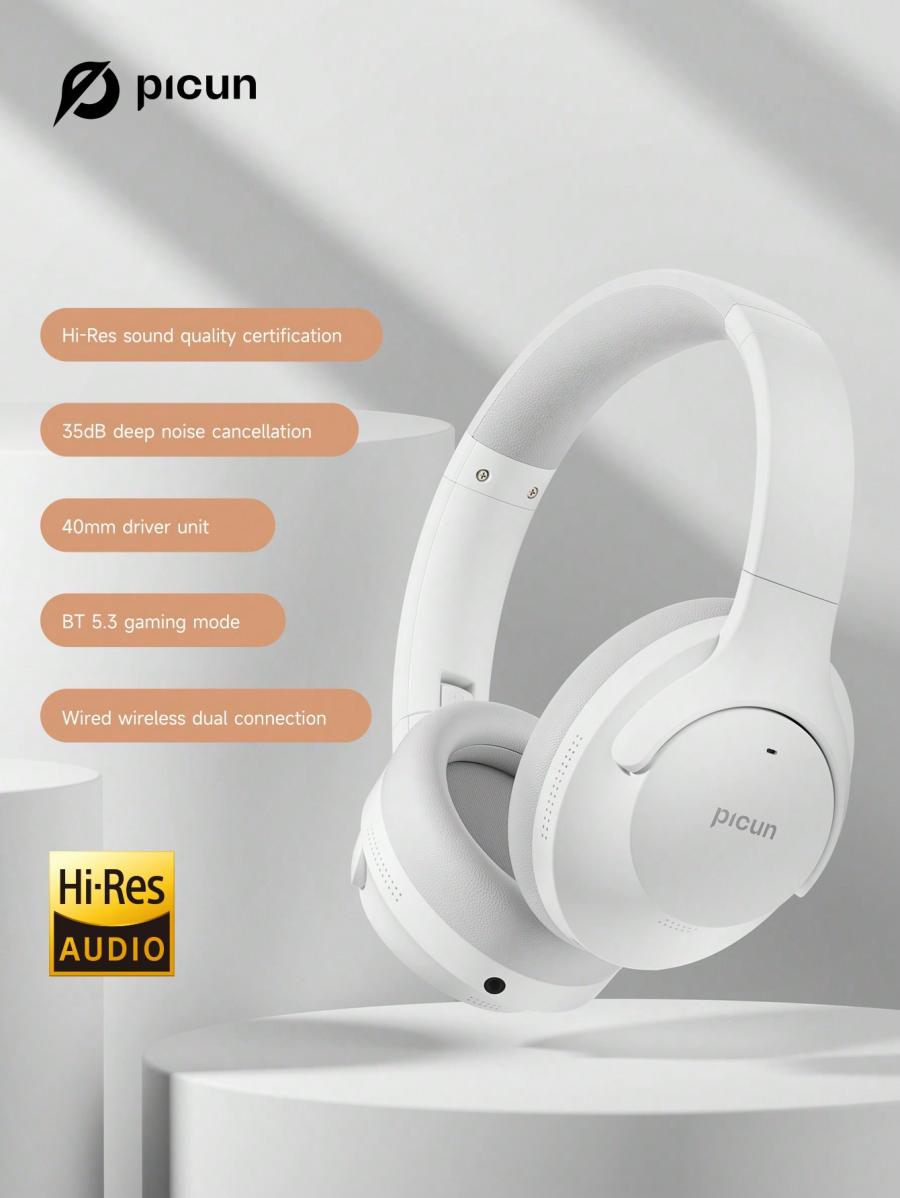 Picun Hybrid Active Noise Cancelling Headphones Wireless Hi Res Audio