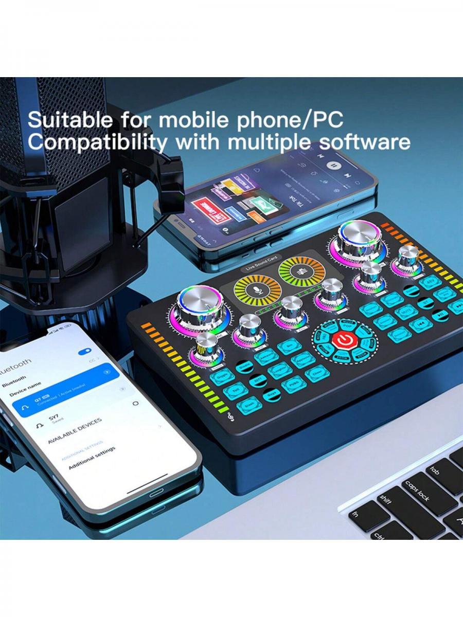 Q7 Wireless Bluetooth DJ Sound Card with RGB Buttons for Live Broadcast