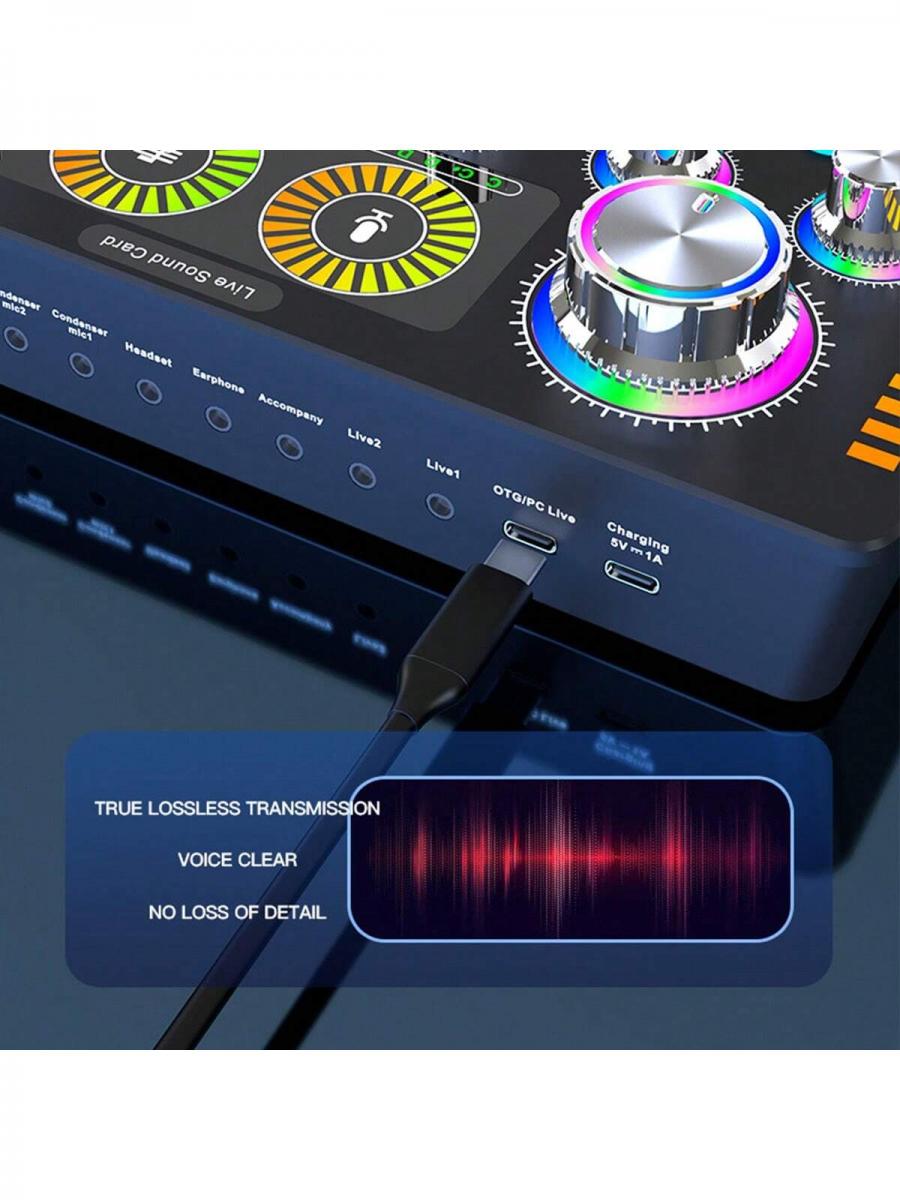 Q7 Wireless Bluetooth DJ Sound Card with RGB Buttons for Live Broadcast