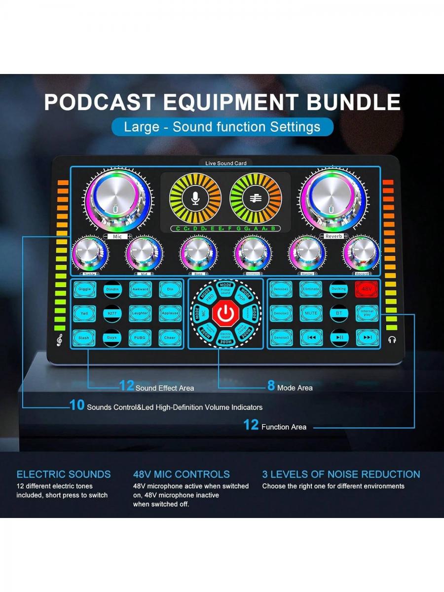 Q7 Wireless Bluetooth DJ Sound Card with RGB Buttons for Live Broadcast