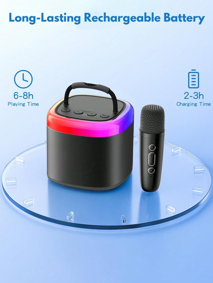 JYX Mini Bluetooth Karaoke Speaker with Wireless Microphone and Lights