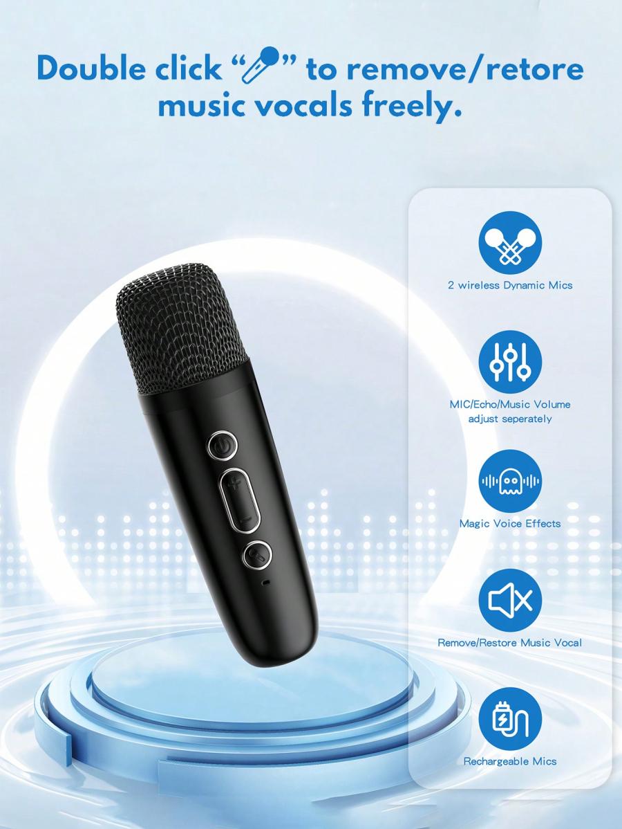 JYX Mini Bluetooth Karaoke Speaker with Wireless Microphone and Lights