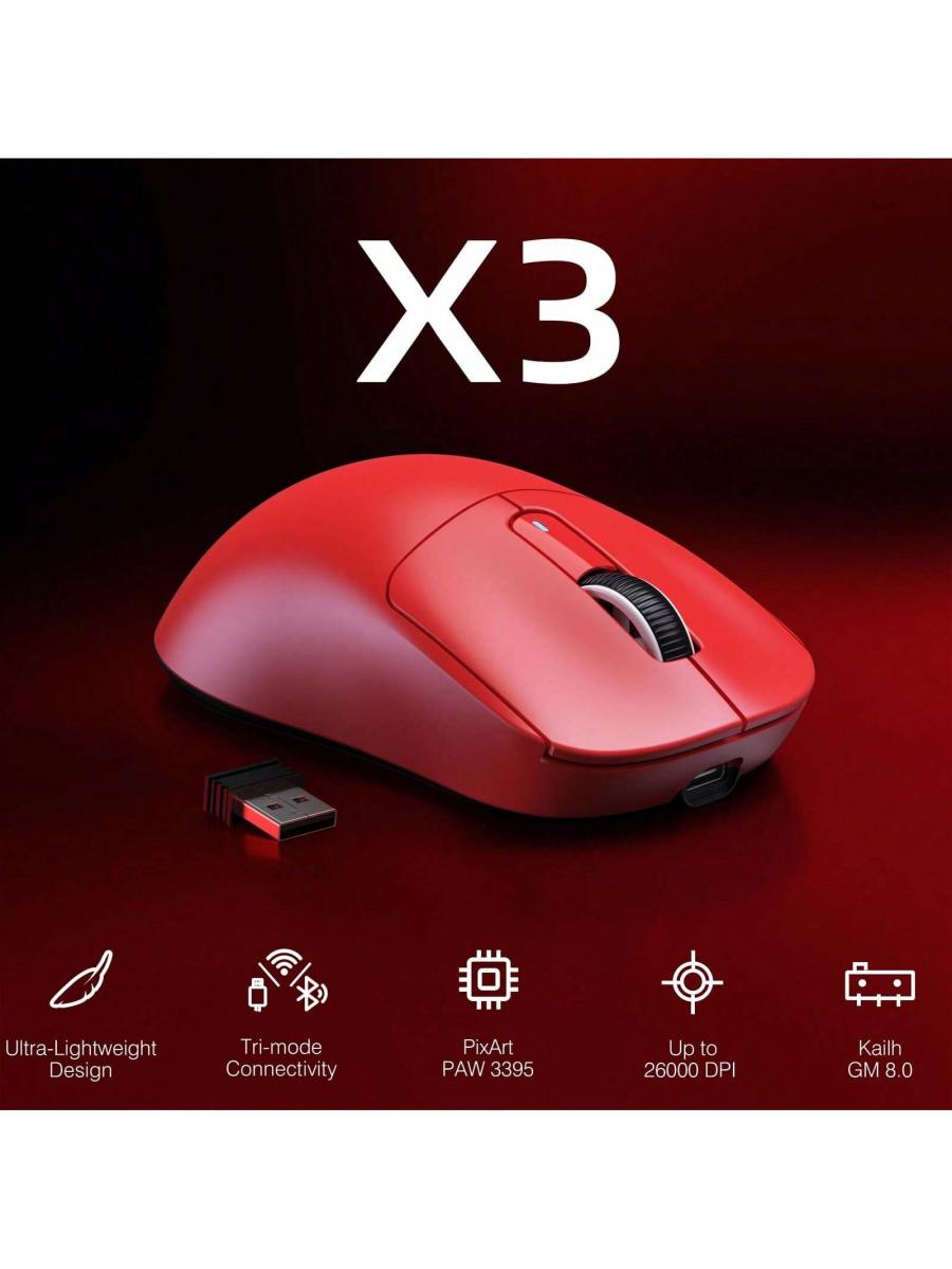 X3 Lightweight Wireless Gaming Mouse Tri Mode 26K DPI 5 Buttons