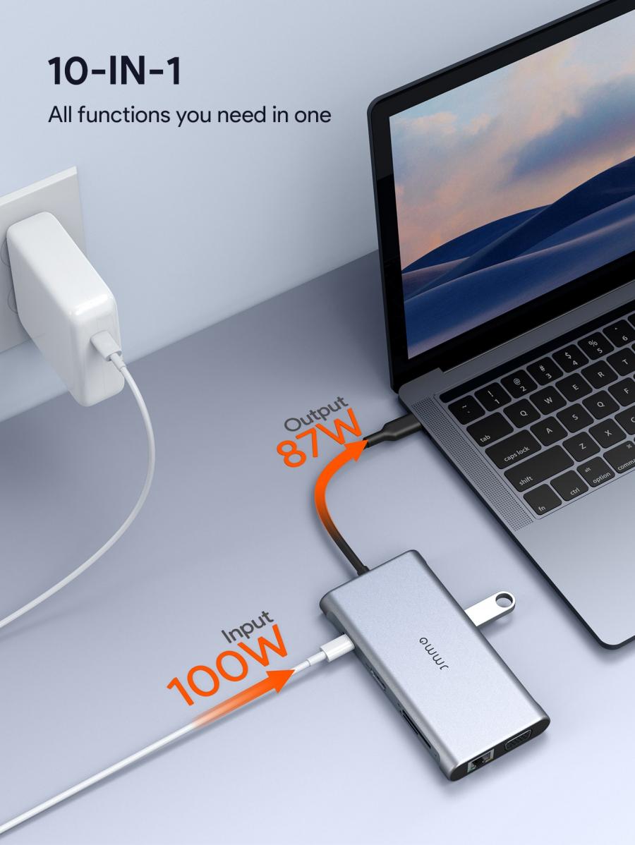 JMMO 10 in 1 USB C Hub Adapter for Type C Devices