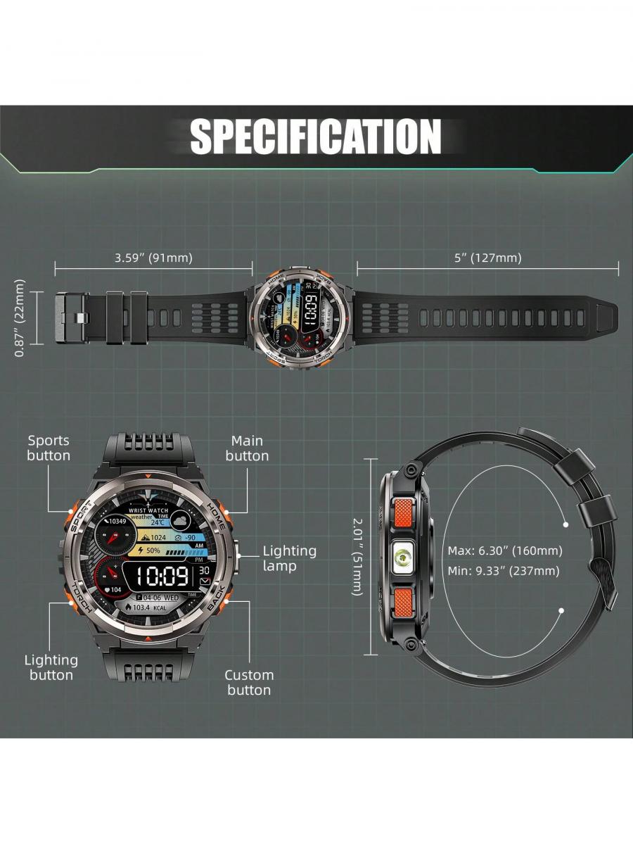 Rugged Outdoor Smart Watch for Men Waterproof Fitness Tracker