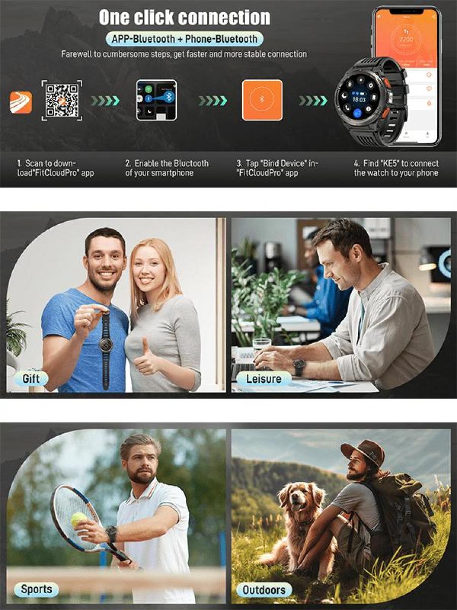 Rugged Outdoor Smart Watch for Men Waterproof Fitness Tracker