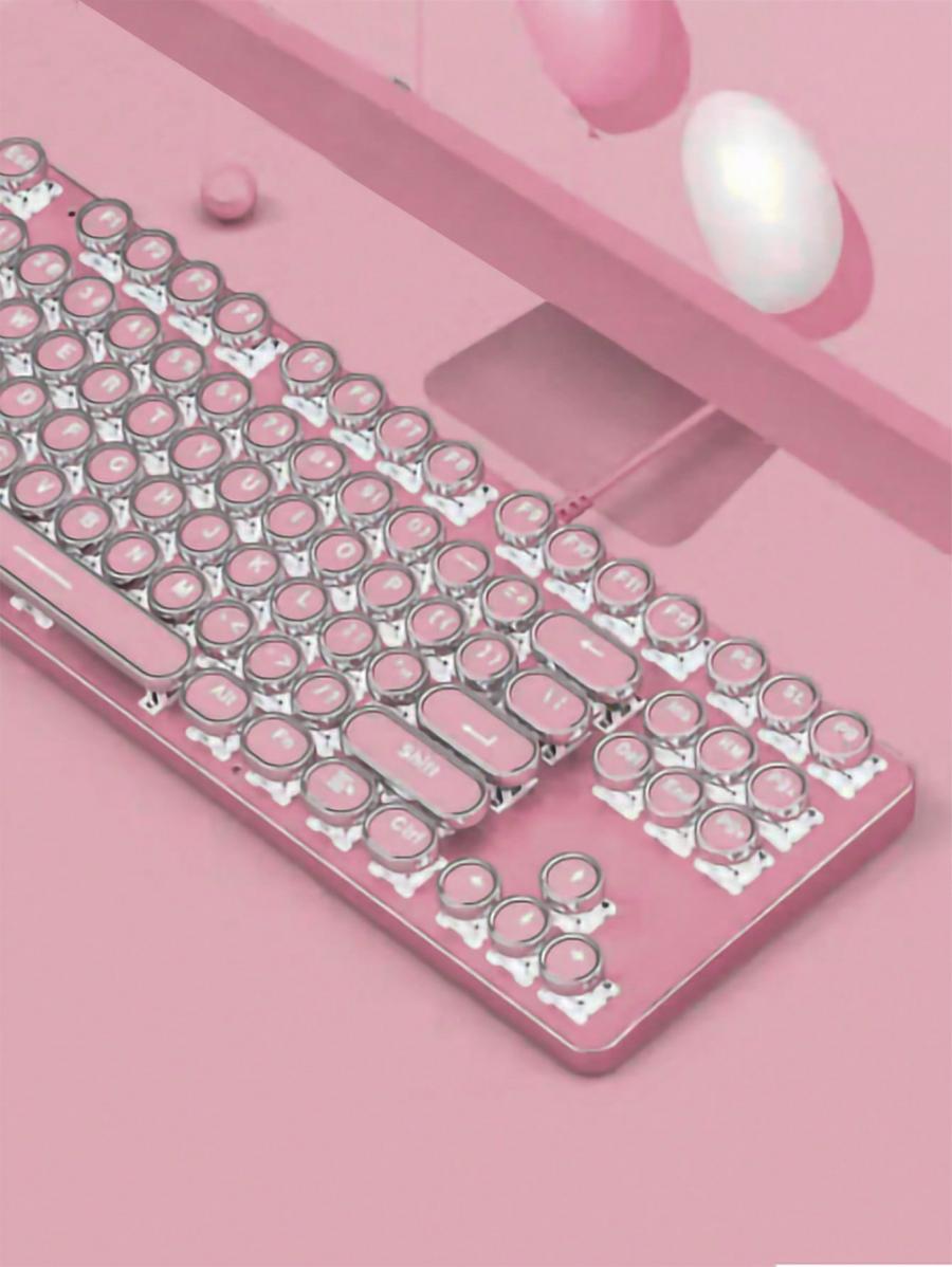 Pink Retro Mechanical Keyboard and Mouse Set with LED Backlight