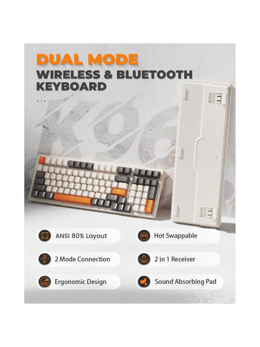 Wireless Mechanical Keyboard Dual Mode 100 Keys Red Switch Gaming