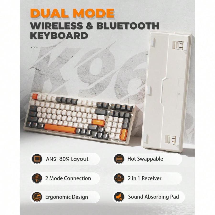 Wireless Mechanical Keyboard Dual Mode 100 Keys Red Switch Gaming