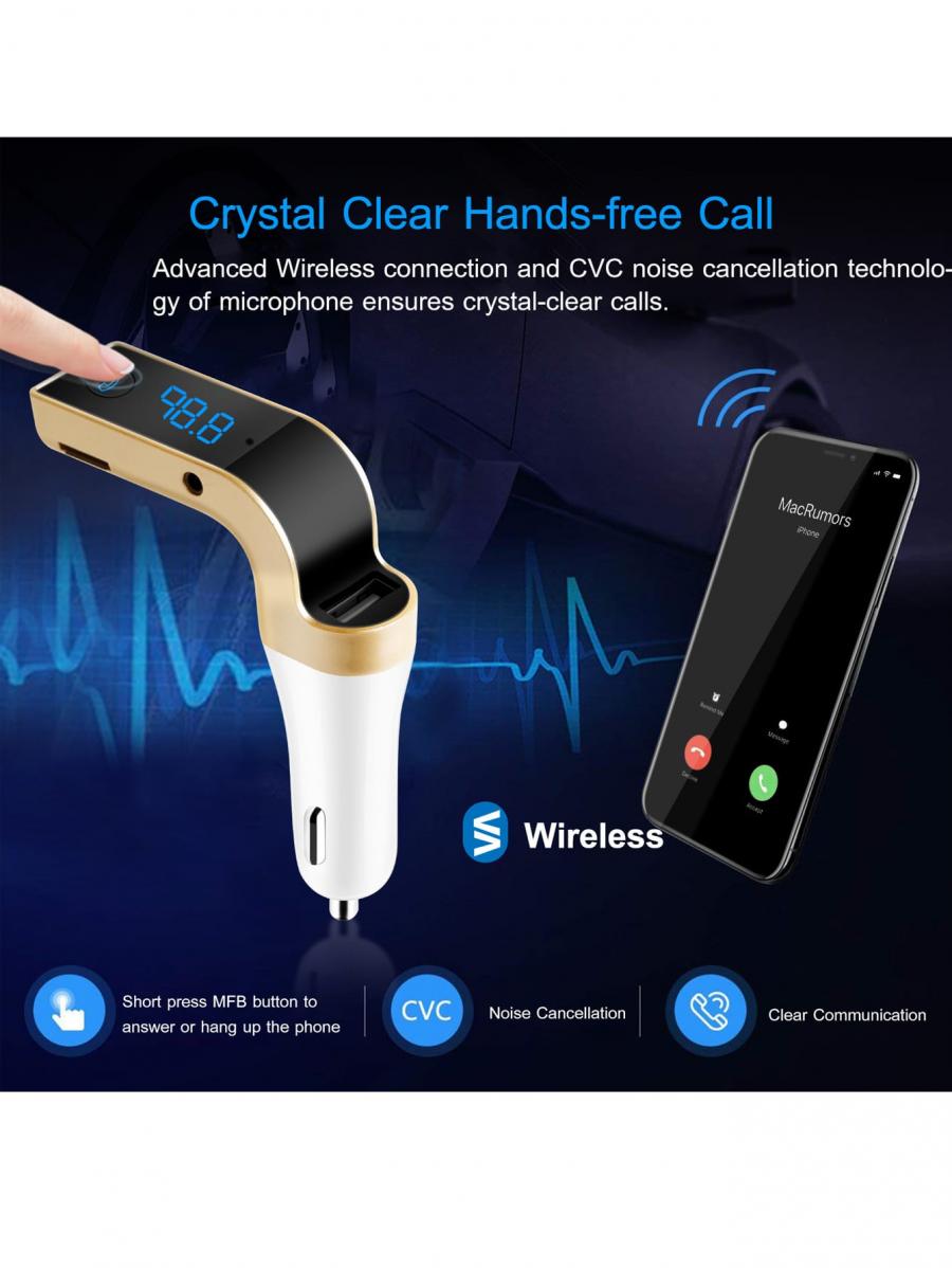 Wireless FM Transmitter USB Charger Handsfree Call MP3 Player Aux LCD