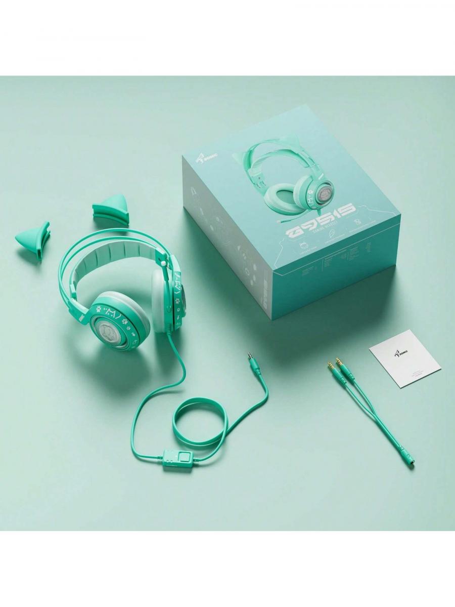 SOMIC G951s Grünes Cat-Ear-Gaming-Headset, leichte Over-Ear-Kopfhörer