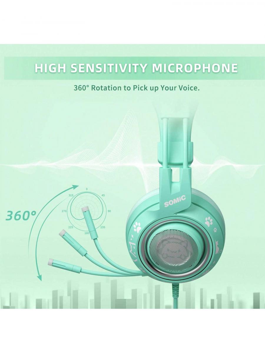 SOMIC G951s Grünes Cat-Ear-Gaming-Headset, leichte Over-Ear-Kopfhörer