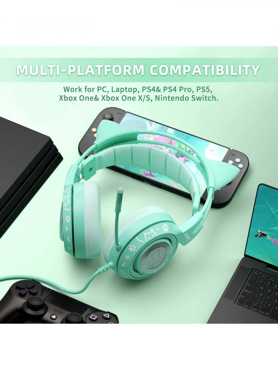 SOMIC G951s Grünes Cat-Ear-Gaming-Headset, leichte Over-Ear-Kopfhörer