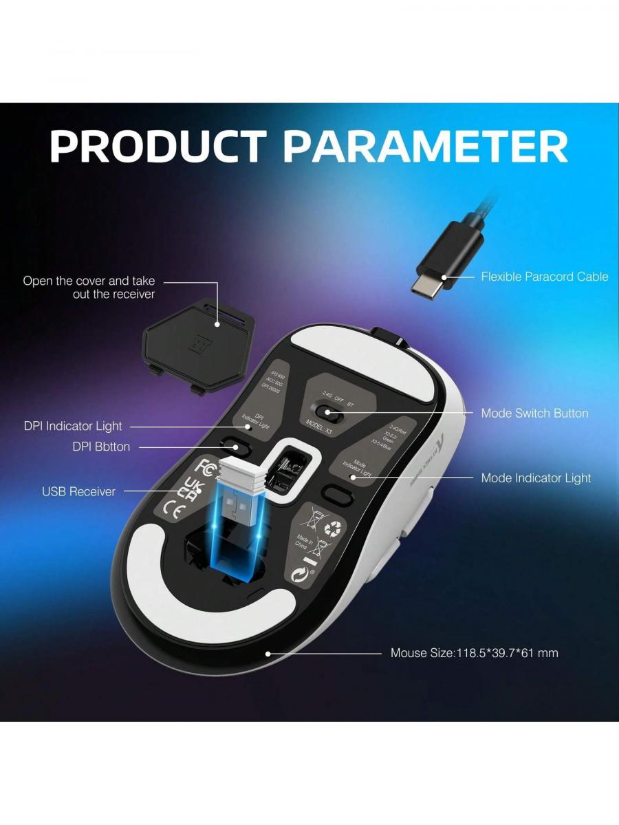 X3 Ultra Lightweight Wireless Gaming Mouse Ergonomic 49g 26k DPI