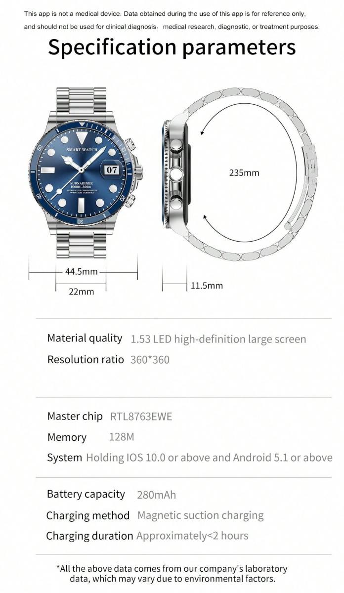Smart Watch 153 Inch IP67 Waterproof Step Counter Voice Assistant