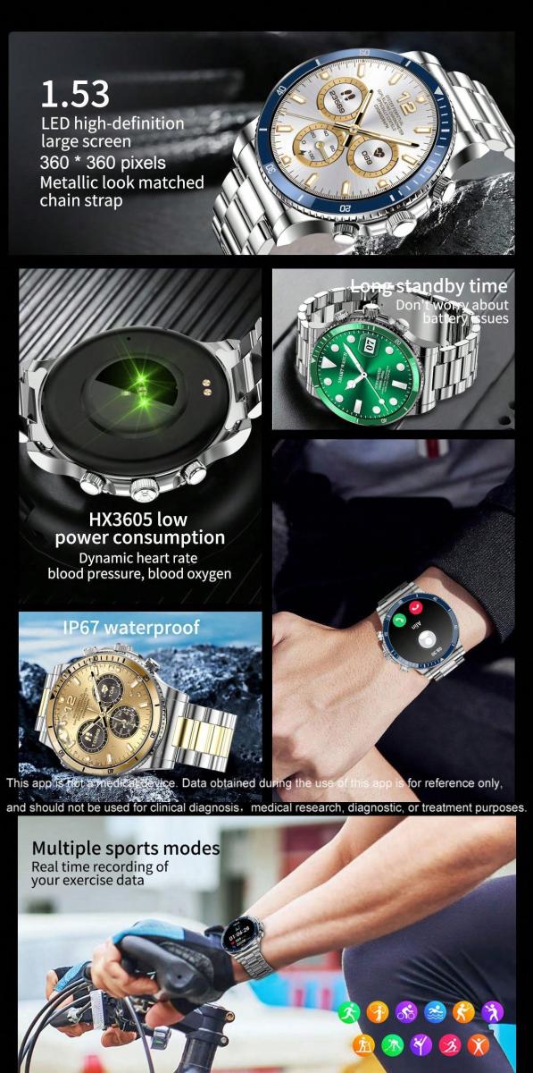 Smart Watch 153 Inch IP67 Waterproof Step Counter Voice Assistant