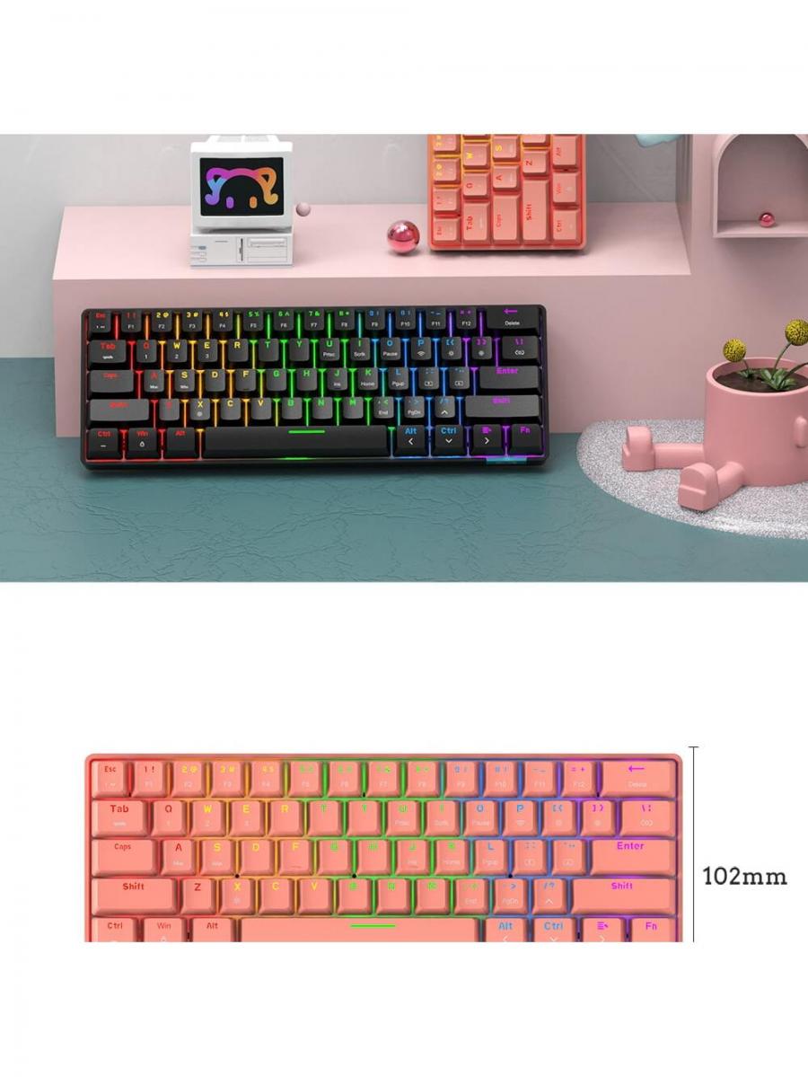 AJAZZ DAIDAI STK61 Kabellose mechanische Tastatur mit Dual-Modus, Rosa, 61 Tasten